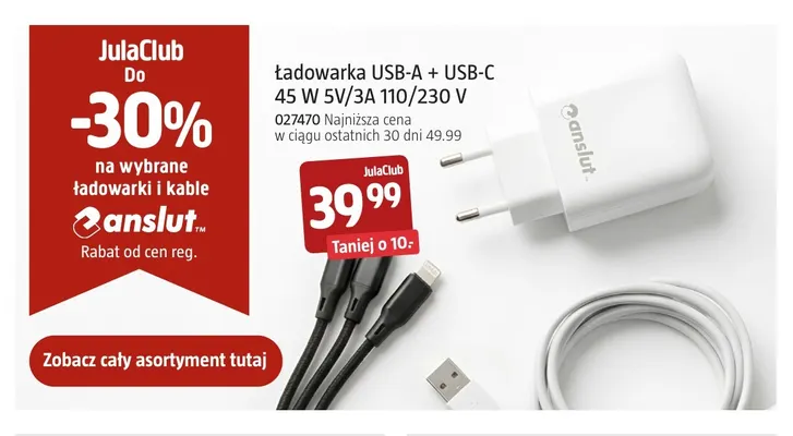 Ładowarka USB-A + USB-C Anslut promocja w Jula