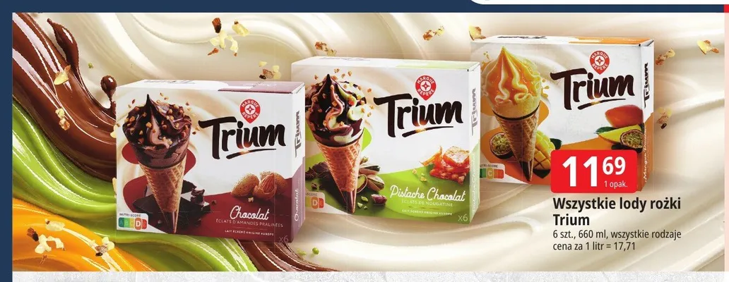 Lody rożki Trium Pistache Chocolat promocja w Leclerc