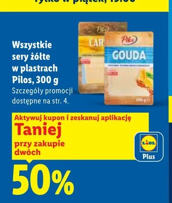 Sery żółte w plastrach Pilos promocja w Lidl