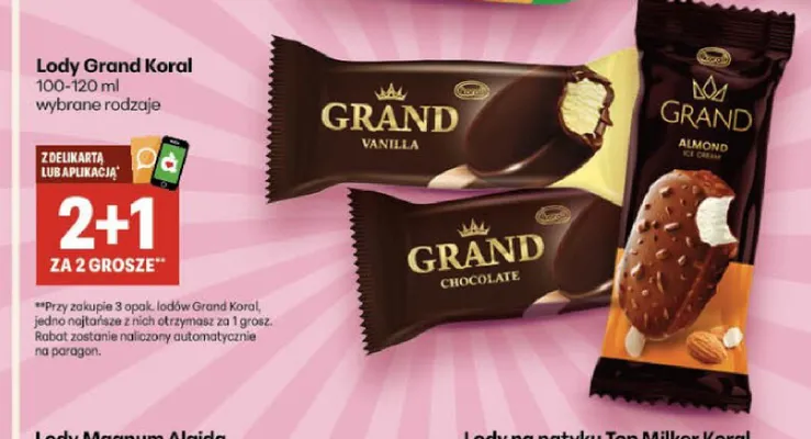 Lody na patyku Grand Chocolate Koral promocja w Delikatesy Centrum