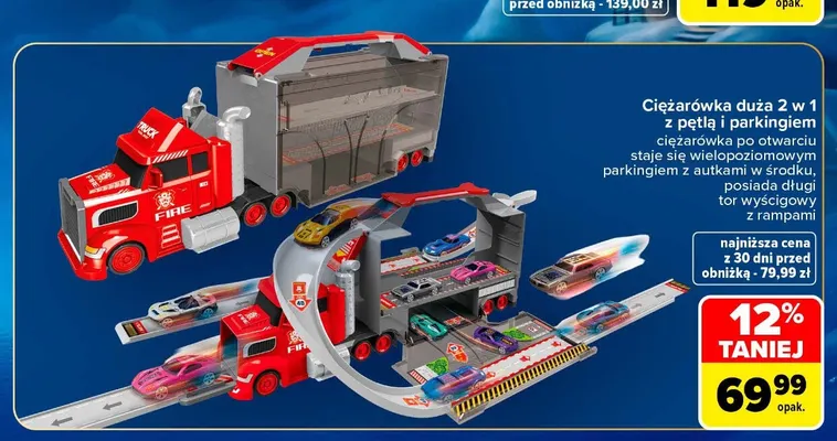 Ciężarówka duża 2 w 1 z pętlą i parkingiem promocja w Carrefour