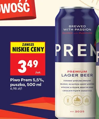 Piwo premium lager 5,5%, puszka promocja w Biedronka