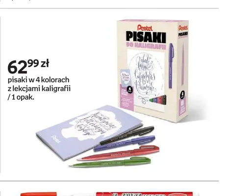 Pisaki w 4 kolorach z lekcjami kaligrafii Pentel promocja w Empik