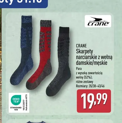 Skarpety narciarskie z wełną męskie Crane promocja w Aldi