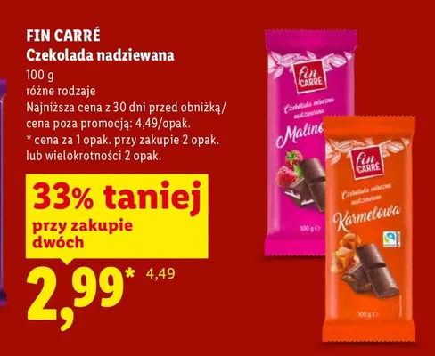 Czekolada mleczna nadziewana karmelowa Fin Carré promocja w Lidl