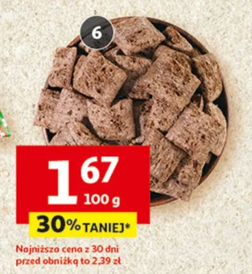 Poduszkowce zbożowe z kremem o smaku czekoladowym luzem lub w opakowaniu promocja w Auchan