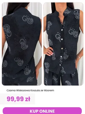 Koszula wiskozowa czarna ze wzorem ModnaKiecka.pl promocja w Modna Kiecka