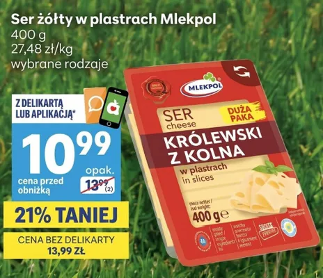 Ser żółty w plastrach Królewski z Kolna Mlekpol promocja w Delikatesy Centrum