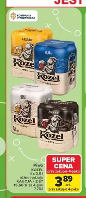 Piwo bezalkoholowe Kozel 4-pak 500 ml promocja w Carrefour Market