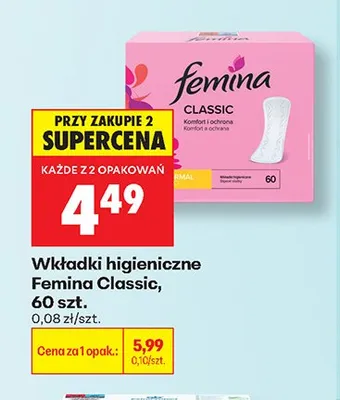 Wkładki higieniczne Femina Classic promocja w Biedronka