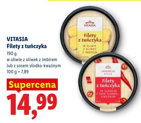 Filety z tuńczyka w oliwie z oliwek z imbirem Vitasia promocja w Lidl