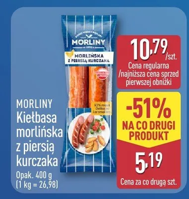 Kiełbasa morlińska XXL z piersia kurczaka promocja w Aldi