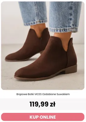 Brązowe botki Vices ozdobione suwakiem promocja w Renee