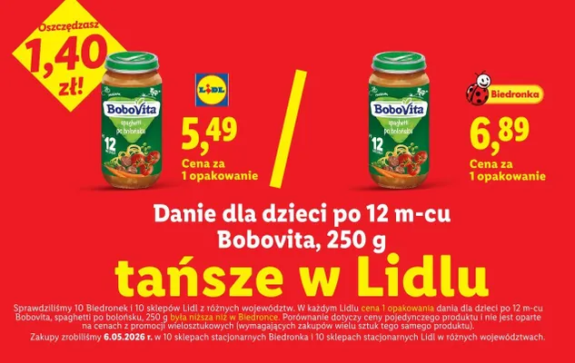 Danie dla dzieci po 12m-cu BoboVita spaghetti po bolońsku promocja w Lidl