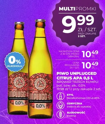 Piwo bezalkoholowe Unplugged Citrus APA Browar Trzech Kumpli promocja w Duży Ben