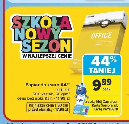 Papier do ksero A4 Office 500 kartek promocja w Carrefour