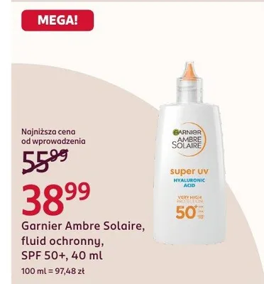 Fluid ochronny Garnier Ambre Solaire Super UV SPF 50+ promocja w Rossmann
