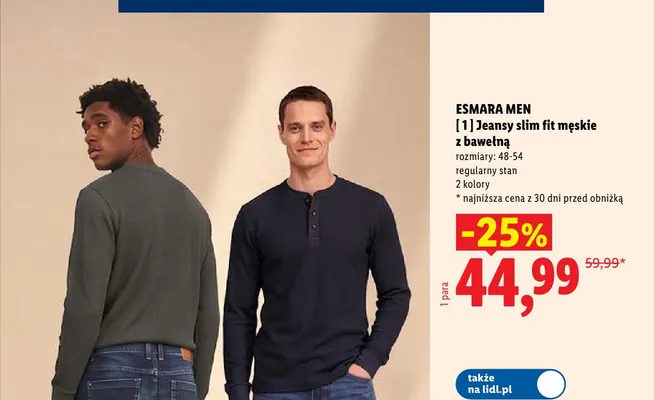 Jeansy slim fit męskie z bawełną promocja w Lidl