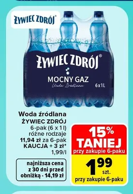 Woda źródlana Żywiec Zdrój 6-pak 1 l promocja w Carrefour