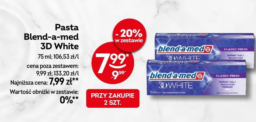 Pasta do zębów Blend-a-med 3D White Classic Fresh promocja w Żabka