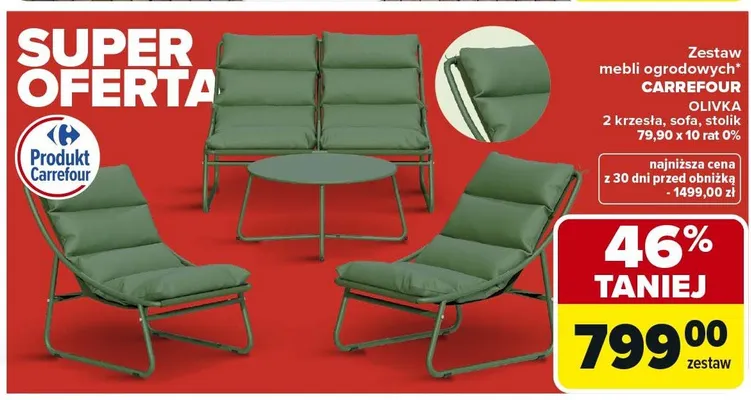Zestaw mebli ogrodowych Carrefour Olivka 2 krzesła, sofa, stolik promocja w Carrefour