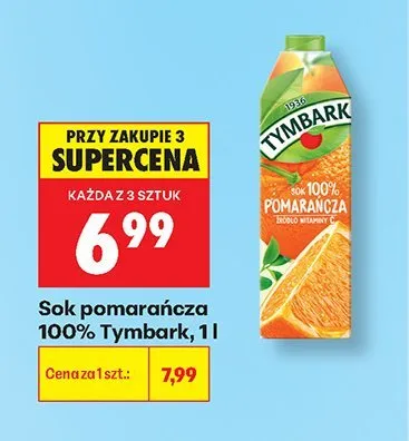Sok pomarańcza 100% Tymbark promocja w Biedronka