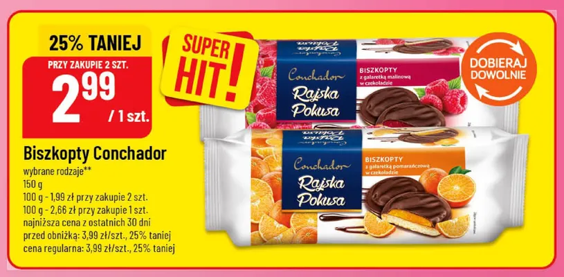 Biszkopty z galaretką malinową w czekoladzie Conchador promocja w POLOmarket