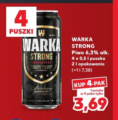 Piwo Warka Strong 6,3% 4-pak 500 ml promocja w Kaufland