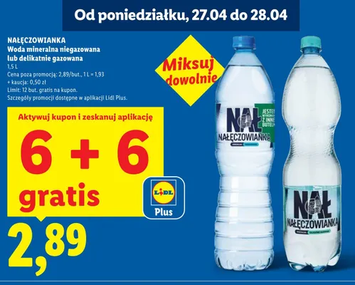 Woda mineralna delikatnie gazowana Nałęczowianka promocja w Lidl