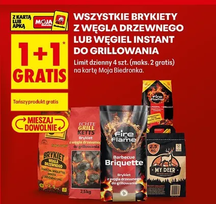 Brykiety z węgla drzewnego lub węgiel instant do grillowania promocja w Biedronka