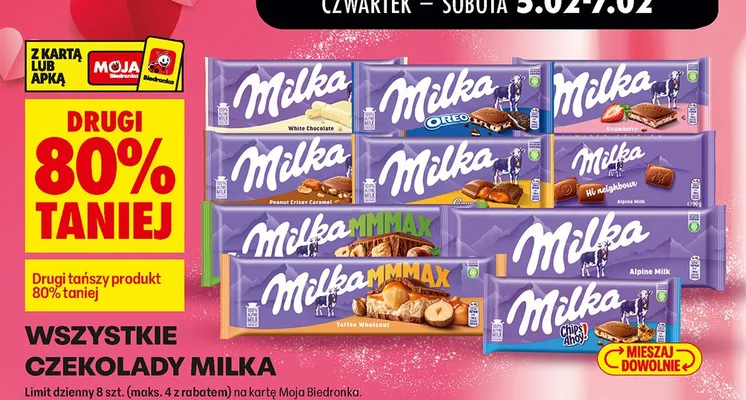 Czekolada Milka różne rodzaje promocja w Biedronka