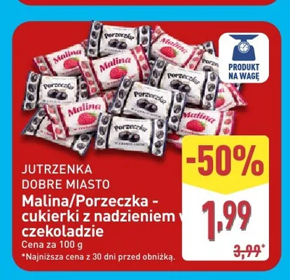 Cukierki z nadzieniem w czekoladzie Jutrzenka Dobre Miasto Porzeczka promocja w Aldi