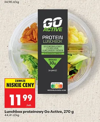 Lunchbox proteinowy wysokobiałkowy z kuskusem kurczakiem i bobem Go Active promocja w Biedronka