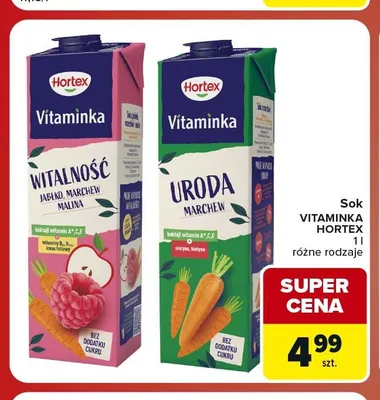 Sok Hortex Vitaminka Witalność Jabłko Marchew Malina promocja w Carrefour Market