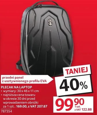 Plecak na laptopa przedni panel z szytym wytłoczonym profilem EVA wymiary: 30 x 46 x 11 cm promocja w Selgros