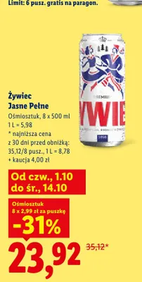 Piwo Żywiec 8-pak 500 ml promocja w Lidl