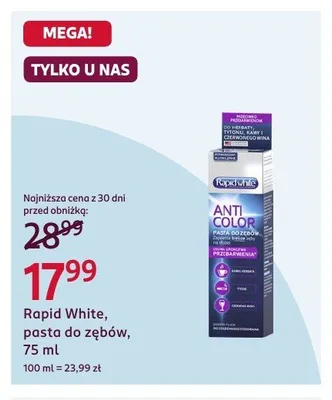 Pasta do zębów Rapid White Anti Color promocja w Rossmann