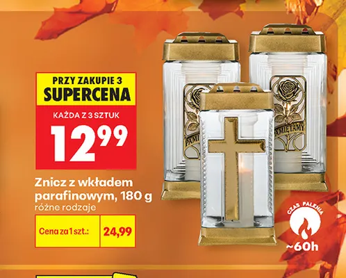 Znicz z wkładem parafinowym promocja w Biedronka