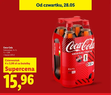 Napój gazowany Coca-Cola Original Taste 4-pak 1l promocja w Lidl