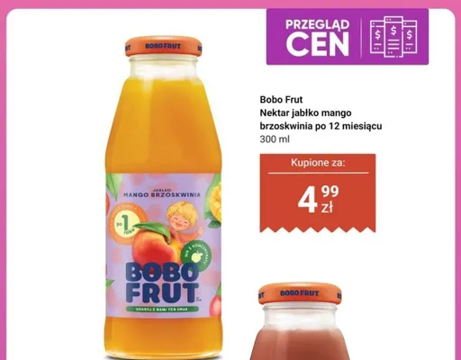 Nektar jabłko mango brzoskwinia po 12 miesiącu Bobo Frut promocja w Biedronka