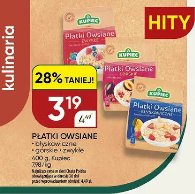 Płatki owsiane błyskawiczne Kupiec promocja w Chata Polska