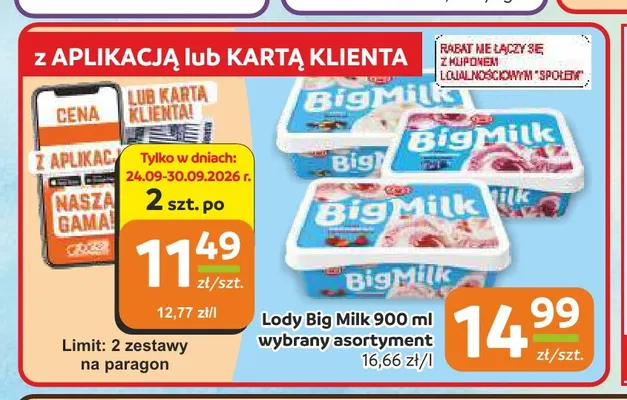 Lody Big Milk promocja w Społem Częstochowa