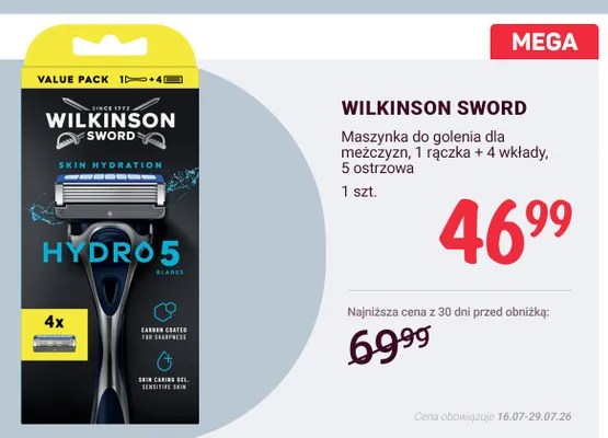Maszynka do golenia dla mężczyzn Wilkinson Sword Hydro 5 Skin Hydration promocja w Rossmann