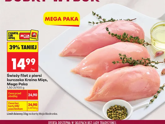 Świeży filet z piersi kurczaka Kraina Mięs Mega Paka promocja w Biedronka