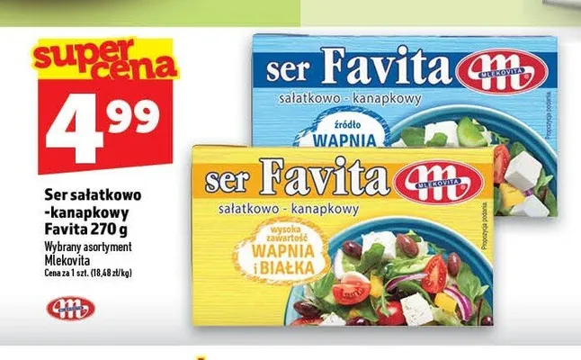 Ser sałatkowo-kanapkowy Favita źródło wapnia Mlekovita promocja w TOPAZ
