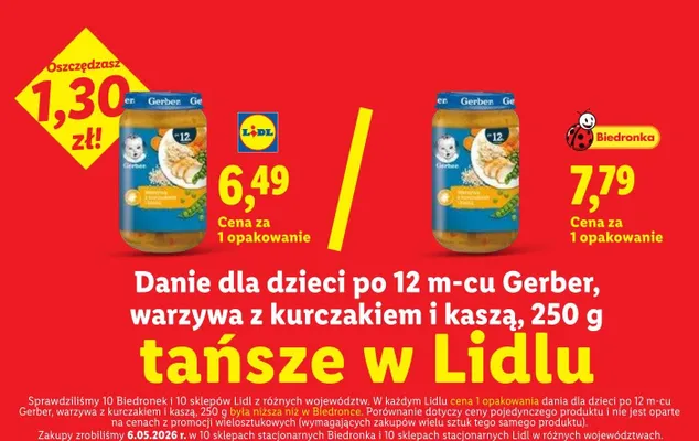 Danie dla dzieci po 12m-cu Gerber warzywa z kurczakiem i kaszą promocja w Lidl