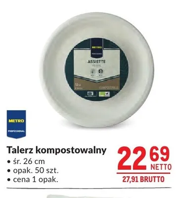 Talerz kompostowalny METRO PROFESSIONAL śr. 26cm promocja w Makro