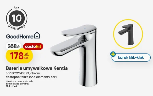 Bateria umywalkowa GoodHome Kentia chrom promocja w Castorama