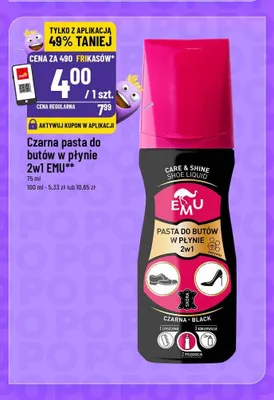 Czarna pasta do butów w płynie 2w1 Emu promocja w POLOmarket