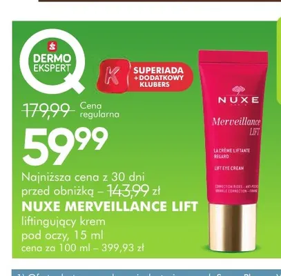 Merveillance Lift liftingujący krem pod oczy Nuxe promocja w Super-Pharm